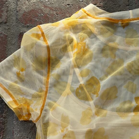 Abercrombie & Fitch Yellow Sheer Mesh T-Shirt & Tank Top Floral Stretch Size S - Picture 7 of 8